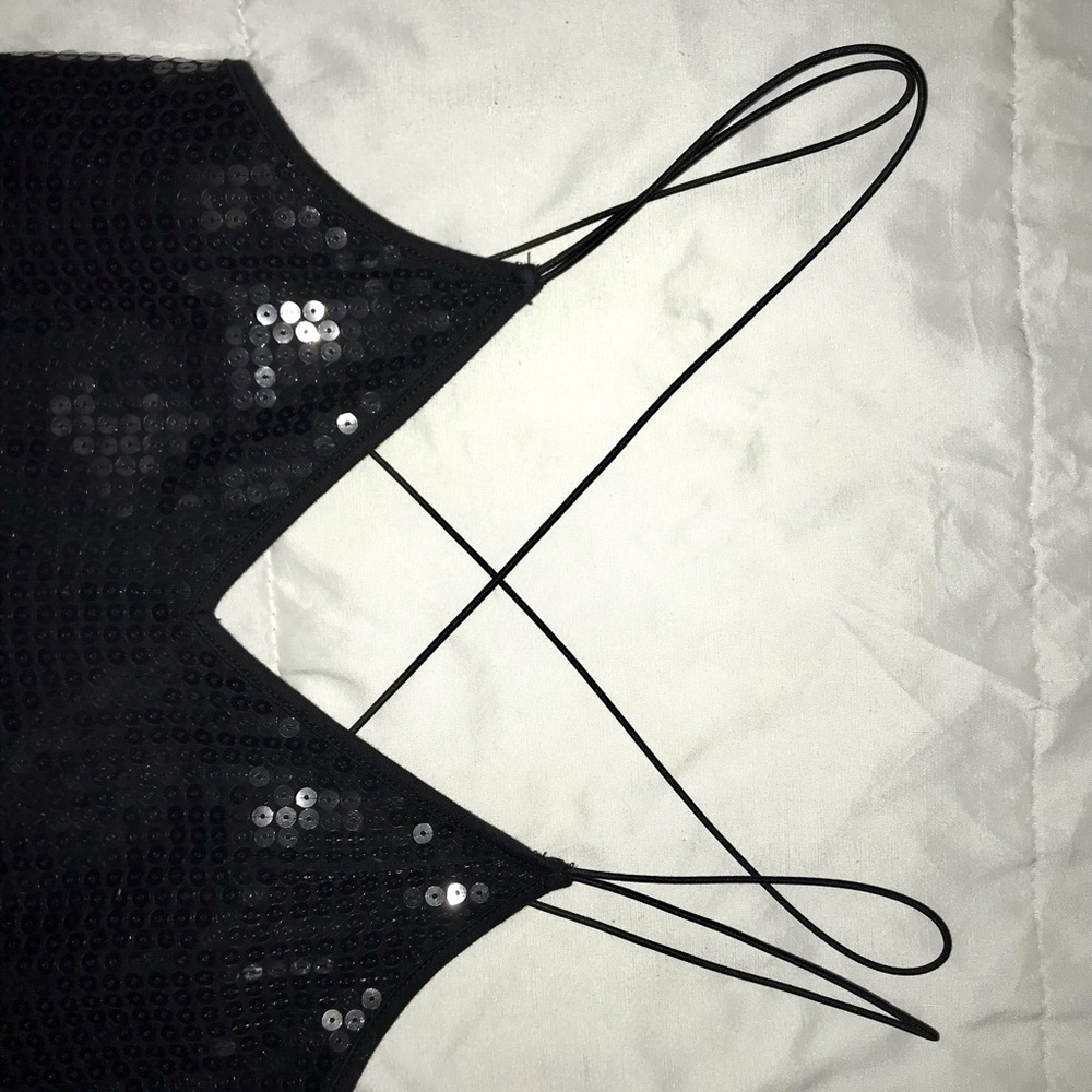 Y2K Sequin Black Strappy Tank Top - Picture 4 of 7